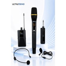 L'edoren Uhf Kablosuz Mikrofon Seti El Yaka ve Boyun Mikrofonlu 6.5 mm Alıcılı 3.5 mm Çeviricili Profesyonel Mikrofon Sistemi