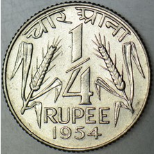 Banknoting Hindistan 1/4 Çeyrek Rupi 1954 Çilaltı.
