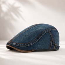 YYB Erkek Kot Gözlük Şapkası  Deri Detaylı Retro Flat Cap  Ayarlanabilir 3 Renk