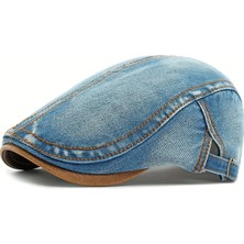 YYB Erkek Kot Gözlük Şapkası  Deri Detaylı Retro Flat Cap  Ayarlanabilir 3 Renk