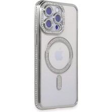 Svoria Store Mey Ithalat®   iPhone 15 Pro Max Kılıf Joke Simli Magneticsafe Kılıf - Gümüş