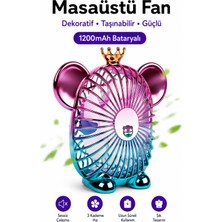 Linarya Mini Masaüstü Vantilatör 1200 Mah Şarjlı USB Fan 3 Kademeli Sessiz Taşınabilir Ayıcık Tasarımlı Masa Fanı