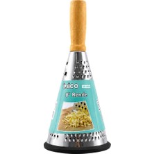 Masa Dostu Huni Model Rende - 3 Bölümlü - Paslanmaz Çelik - Ahşap Bambu Saplı - Silikon Taban