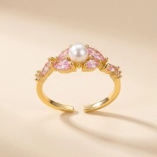 Fashion Inci ve Pembe Zirkon Taşlı Ayarlanabilir Kadın Yüzük