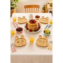 Naturel Dekor Bambu Ahşap 4'lü Tavşan Mama Ek Gıda Tabağı, Çocuk Sunum Yemek Tabağı 20X20 Cm, Mutfak, Sunum, Çocuk, Yemek, Tabak