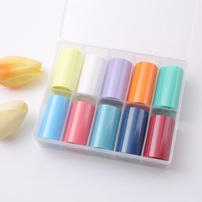 EstoreBox 10LU Tırnak Süsleme Folyosu Pastel Düz Renkler Nail Transfer Folyo WNF-229