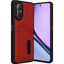 Realme 12 Lite Kılıf Sara Kartvizitli Deri Kılıf - Kırmızı