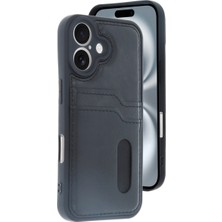 Apple Iphone 16 Kılıf Sara Kartvizitli Deri Kılıf - Siyah