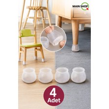 MAİN SHOP 4 Adet Beyaz Şeffaf Silikon Sandalye Ayak Koruyucu Çizilmeyi ve Sesi Önleyen Masa Ayak Kılıfı Zemin Koruyucu M-1002