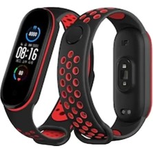 Xiaomi Mi Band 4 Spor Delikli Kordon - Siyah-Kırmızı