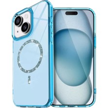 Eseno Select iPhone 15 Plus ile Uyumlu Live Diamond MagSafe Kapak Mavi