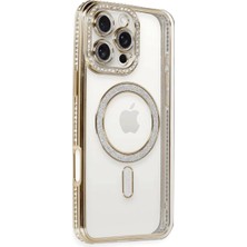 Eseno Select iPhone 16 Pro Uyumlu Kılıf Joke Simli Magneticsafe Kapak - Gold (Altın)