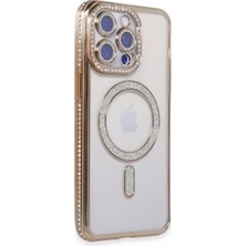 Eseno Select iPhone 15 Pro Max Uyumlu Kılıf Joke Simli Magneticsafe Kapak - Gold (Altın)