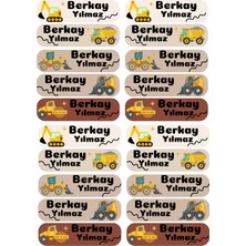Atatuğ Hediyelik Isme Özel 20'li Kitap Etiketi - Iş Makineleri Tasarımlı Parlak Kuşe Sticker