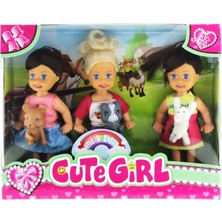 MEGA Cute Girl Mini Bebek ve Evcil Hayvan Üçlü Set
