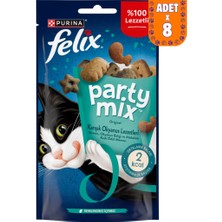 Felix Party Mix Karışık Okyanus Lezzetleri Somon Okyanus Balığı ve Alabalıklı Kedi Ödülü 8X60 gr