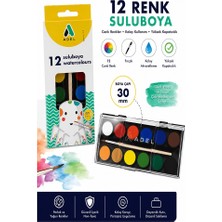 Artlantis 12 Renk Sulu Boya 30MM 1 Paket Adel 12 Li Suluboya Fırça Hediyeli Canlı Renkler Kaliteli Yıkanabilir Zararsız Büyük Boy