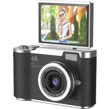 Aesco 4K Dijital Retro Video Kamera 48MP 18X Zoom Flaşlı (32GB) Kart Dijital Vlog Fotoğraf Makinesi Türkçe Siyah
