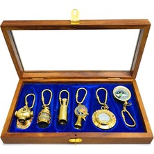 Aesco Ahşap Kutulu Denizci Temalı Pirinç Anahtarlık Seti KEY-0285