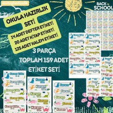 Atatuğ Hediyelik 159 Parça Okula Hazırlık Etiket Seti - Kişiye Özel Kitap, Defter ve Kalem Etiketi (Dinozor Temalı)