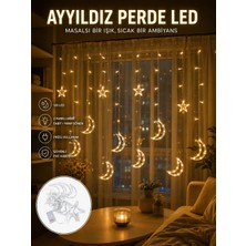 Aesco Yıldız ve Ay Figürlü Prizli Perde LED Işık Romantik Ortam Aydınlatması Yeni Nesil