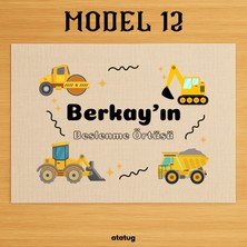 Atatuğ Hediyelik Erkek Çocuk Isme Özel Beslenme Örtüsü / Amerikan Servis - Inşaat Temalı (28X40 Cm)