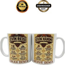 2'li Evin Hanımı Evin Reisi Isimli Premium Porselen Kupa Bardak