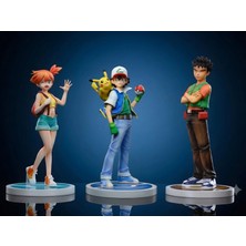 Dek Pokemon Ash Pikachu Misty Brock 3’lü Anime Figür Seti Standlı Koleksiyon