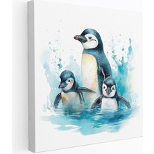 Popcasso Suluboya Sevimli Penguen Ailesi Kanvas Tablo