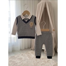 Bebellove 2'li süveterli ayı Nakışlı Erkek Takım 0-3 ay, 3-6 ay 6-9 ay 9-12 ay Erkek Bebek Takım papyonlu süveterli body + manşetli pijama Yenidoğan Bebek Takım