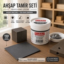 ESBH Antrasit Ahşap Tamir Macunu Seti 200 gr + 150 Kum Zımpara - Mobilya, Parke ve Ahşap Kapı Çatlak, Delik, Çizik Onarım Dolgu Macunu