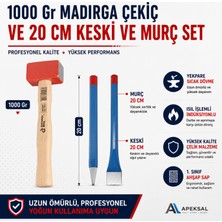 Apeksal Sait Demirci Çelik 1000 gr Madırga Çekiç 20 cm Keski Murç Seti