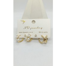 Nd Jewelry Aurora İnci Detaylı 6'lı Küpe Seti