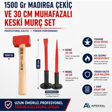 Apeksal Sait Demirci 1500 gr Madırga Çekiç 30 cm Muhafazalı Keski ve Murç Seti