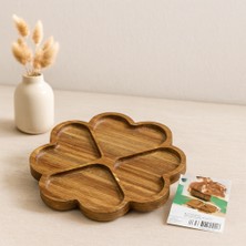 Enco Store Ahşap Yuvarlak Sunum Tepsisi 4 Kalp Bölmeli (Akasya) 21X1.4 cm