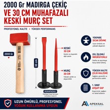 Apeksal Sait Demirci 2000 gr Madırga Çekiç 30 cm Muhafazalı Keski ve Murç Seti