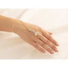 Ovia Jewelry Zirkon Taşlı Kalp Motifli Gold Şahmeran
