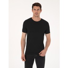 Cacharel Erkek Siyah Slim Fit Bisiklet Yaka Triko T-Shirt 50309840-VR046