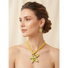 Ovia Jewelry Yıldız Motifli Sarı Ipli Kolye ve Küpe Seti - Yaz Temalı Şık Kadın Takı Seti