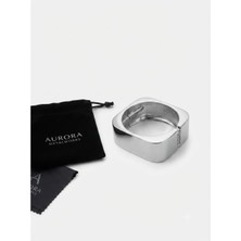 Ovia Jewelry Geometrik Kare Tasarımlı Gümüş Renk Kelepçe Bileklik - Şık Kadın Aksesuar