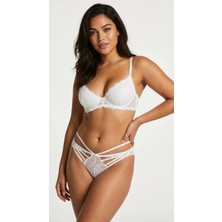 Lunaintim Önü Çoklu Bantlı (Strappy) Dantel Tanga - Kafes Görünümlü ve Ipli Model - Ecru
