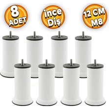 Hsc Bilişim Mobilya Baza Metal Kanepe Koltuk Destek Ayağı M8 Civatalı Ince Beyaz Metal Ayak 12 cm (