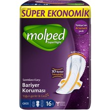Molped Super Nght Hijyenik Ped Ekonomik Paket Gece 16LI (4'li Paket)