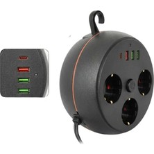 Nemere Akım Korumalı Priz USB ve Type C Girişli 3lü Priz 2 Metre Kablo Dayanıklı