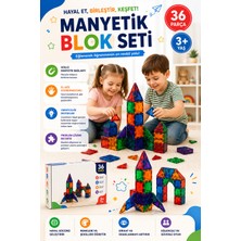 Hak-İş Oyuncak 36 Parça Manyetik Blok Seti | Çocuk Eğitici Manyetik Yapı Oyuncağı | Zeka Geliştirici Yapı Blokları | 3 Yaş ve Üzeri