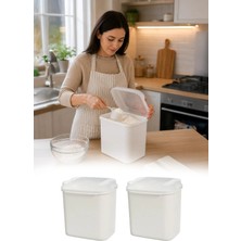 Omilife 2'li Masal Saklama Kabı Beyaz 4,5 Litre Un ve Bakliyat Saklama Kabı Kapaklı Erzak Düzenleyici VP-033
