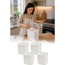 Omilife 4'lü Masal Saklama Kabı Beyaz 4,5 Litre Un ve Bakliyat Saklama Kabı Kapaklı Erzak Düzenleyici VP-033