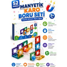 Hak-İş Oyuncak 52 Parça Manyetik Karo Boru Seti – Stem Eğitici Oyuncak, Bilyeli Manyetik Yapı ve Parkur Oyuncağı, 3+ Yaş Çocuklar Için