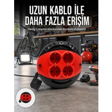 5 Metre Kablolu 4’lü Kırmızı Priz Makara Nemere