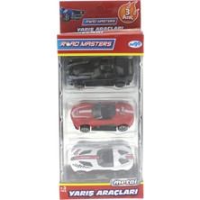 MEGA Die Cast Metal 3'lü Yarış Arabaları Siyah Araçlı